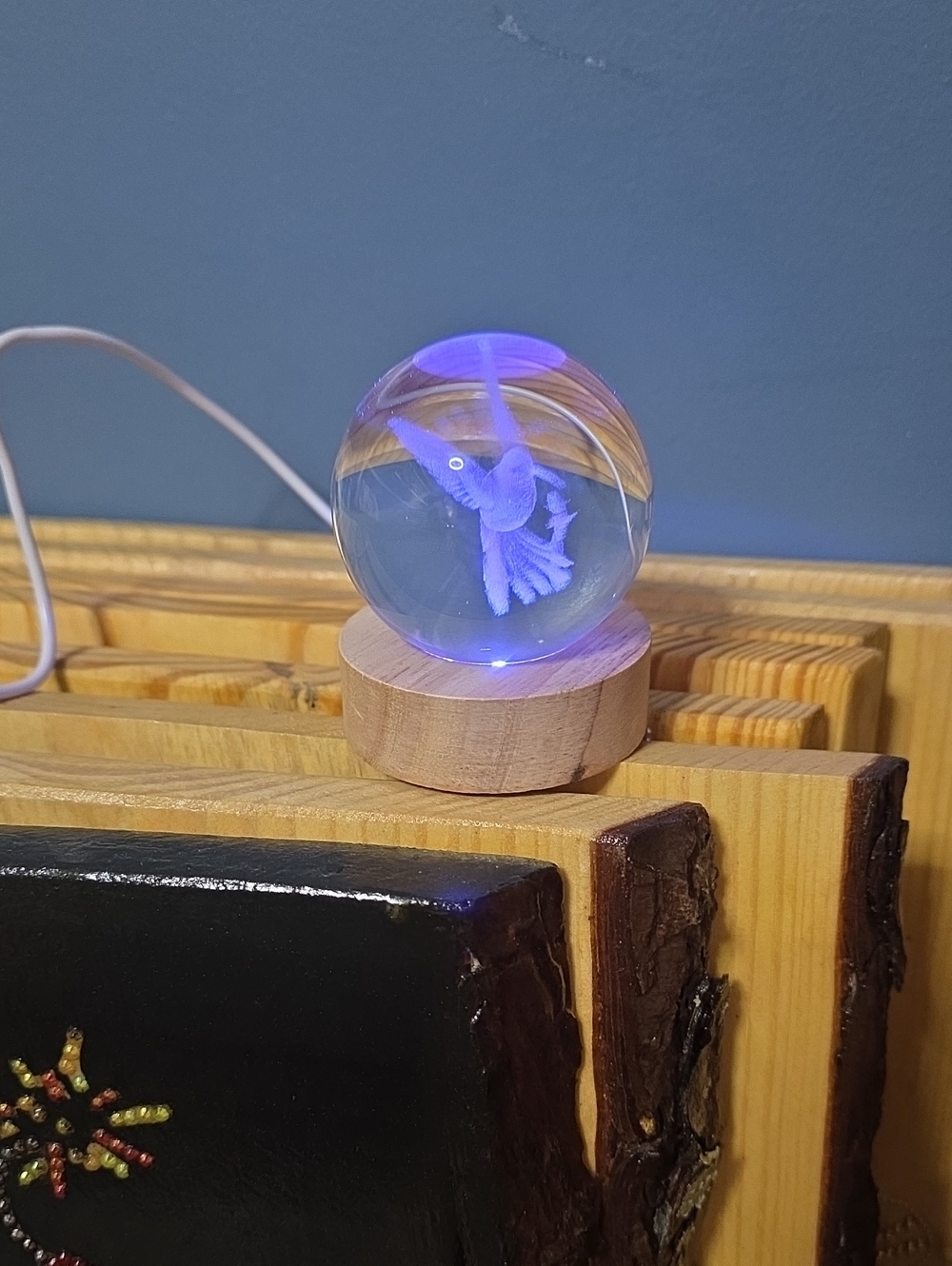 Hummingbird LED Crystal Sphere Night Light - Blue